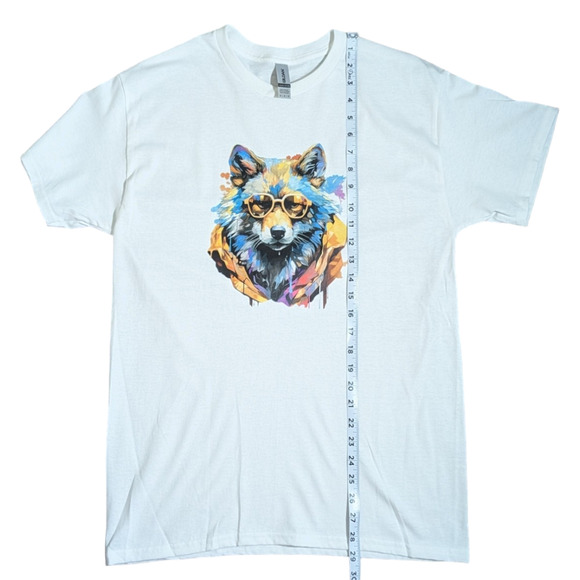 Cool Colorful Wolf  with Sunglasses -  Graphic Tee Shirt - Size M - NWOT - Picture 3 of 6